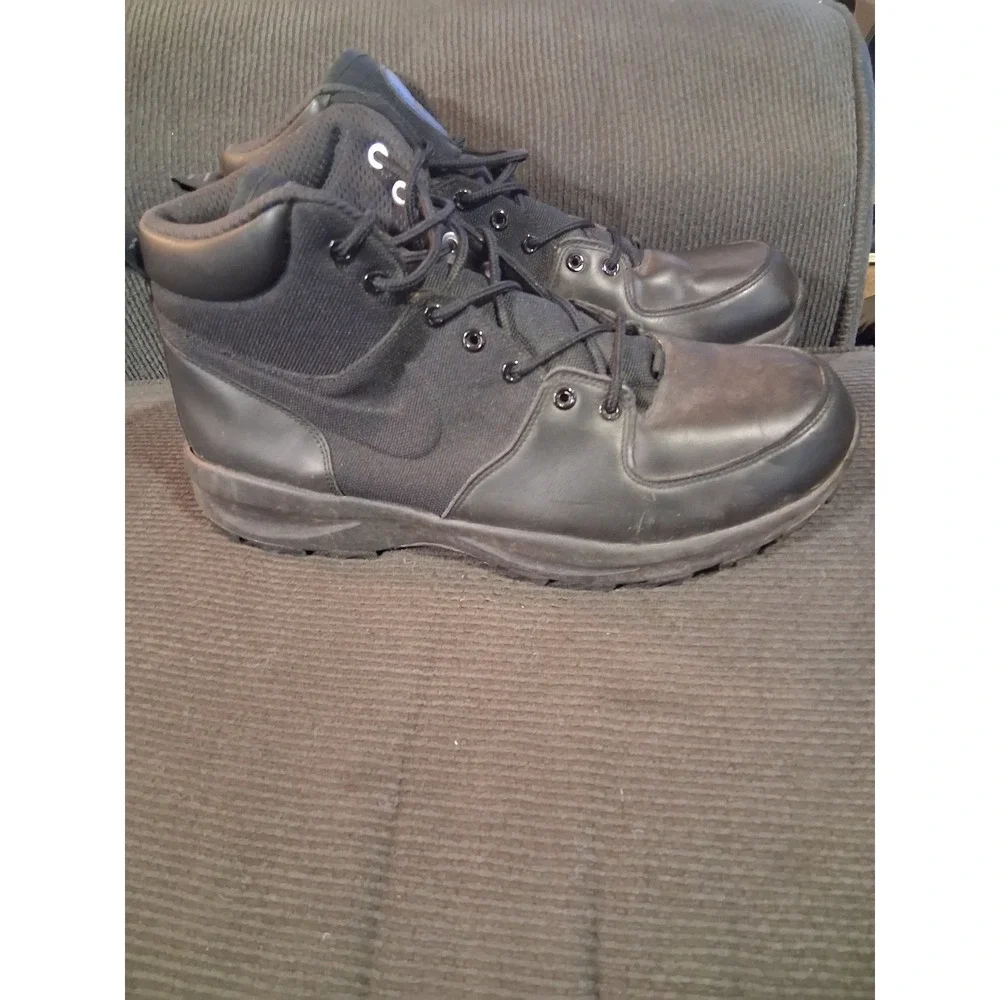 Nike Manoa Leather Triple Black Boots Mens 13 456978-001 Tactical Hiking Mid Top